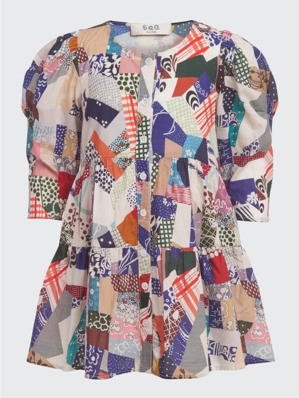Sea New York Patchwork Print Tiered Dress Size 2Y Boho Cottagecore